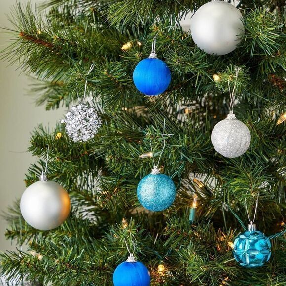 35 Pack Mini Ball Ornaments for Christmas Tree, Blue and Silver Peacock‎ Holiday - Picture 2 of 7